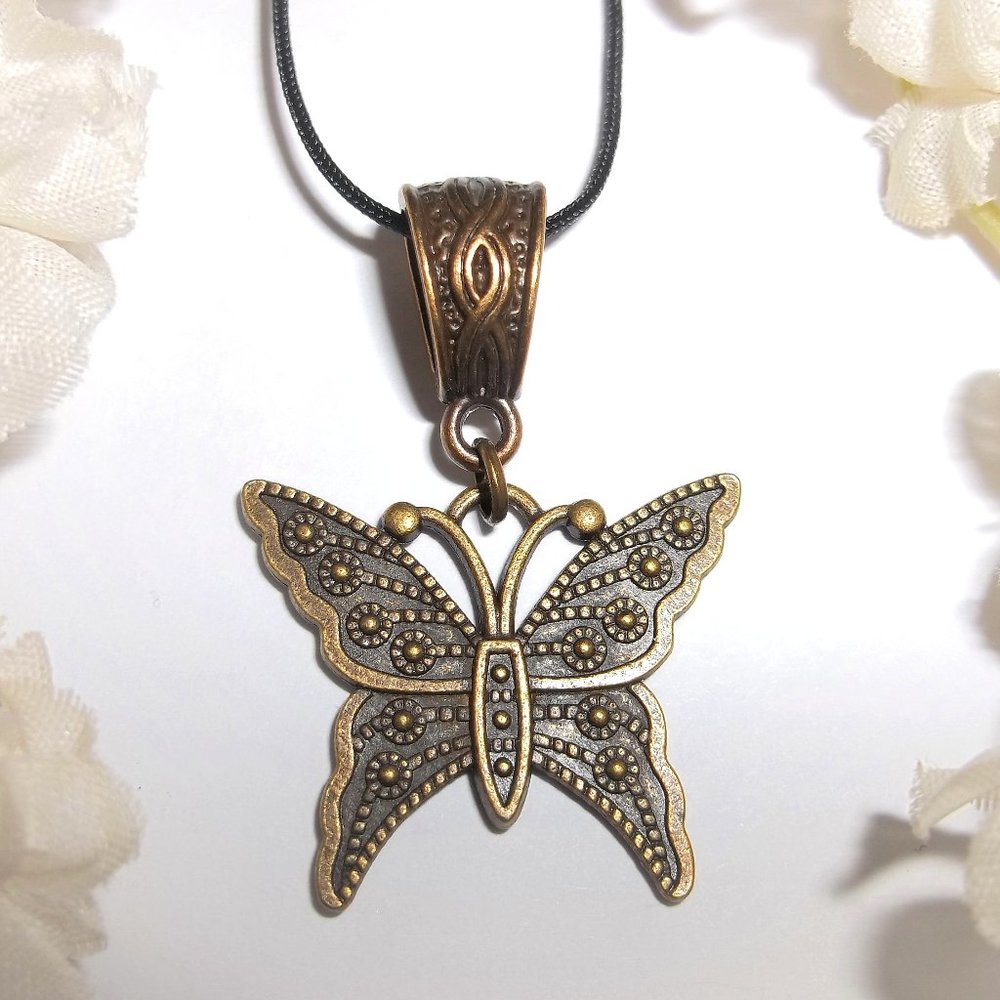 Butterfly Necklace Boho Style Bronze Fashion Jewelry Rustic Bohemian Gift D389